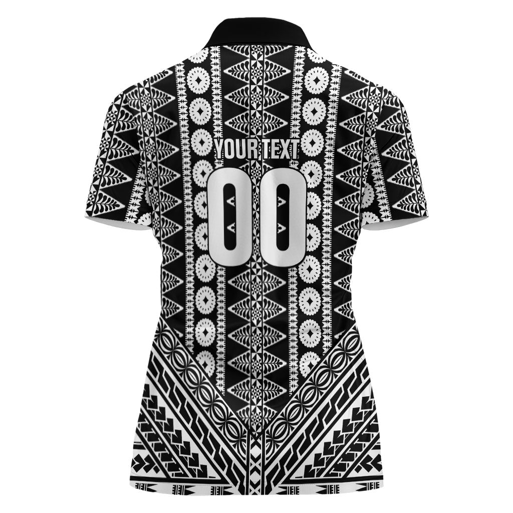 Fiji Custom Rugby National Heritage Women Polo Shirt Black Traditional Masi Inspired