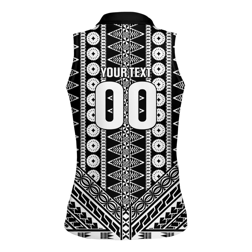 Fiji Custom Rugby National Heritage Women Sleeveless Polo Shirt Black Traditional Masi Inspired
