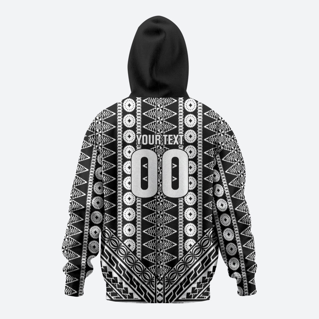 Fiji Custom Rugby National Heritage Zip Hoodie Black Traditional Masi Inspired