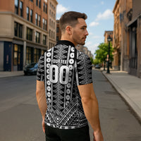 Fiji Custom Rugby National Heritage Zipper Polo Shirt Black Traditional Masi Inspired