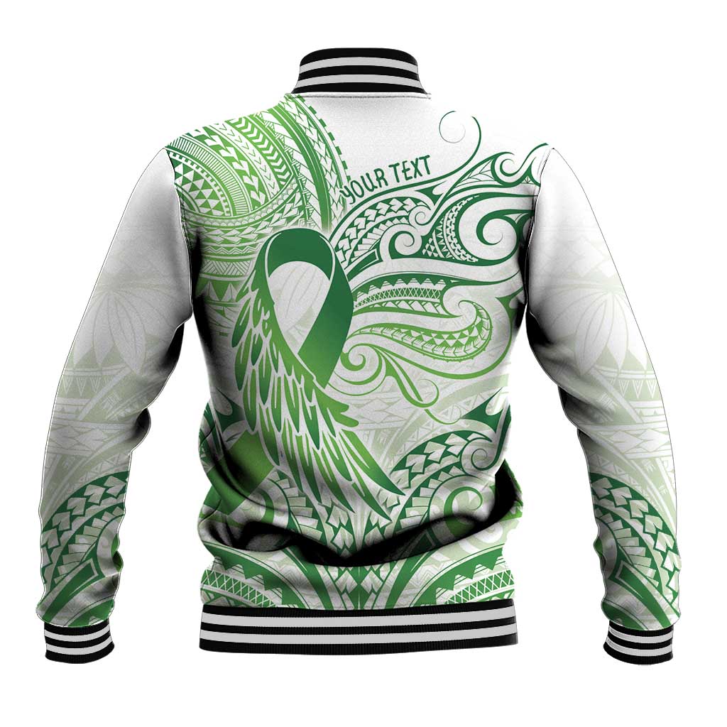 Its Okay Green Ribbon Personalised Baseball Jacket Polynesian Depression Awareness