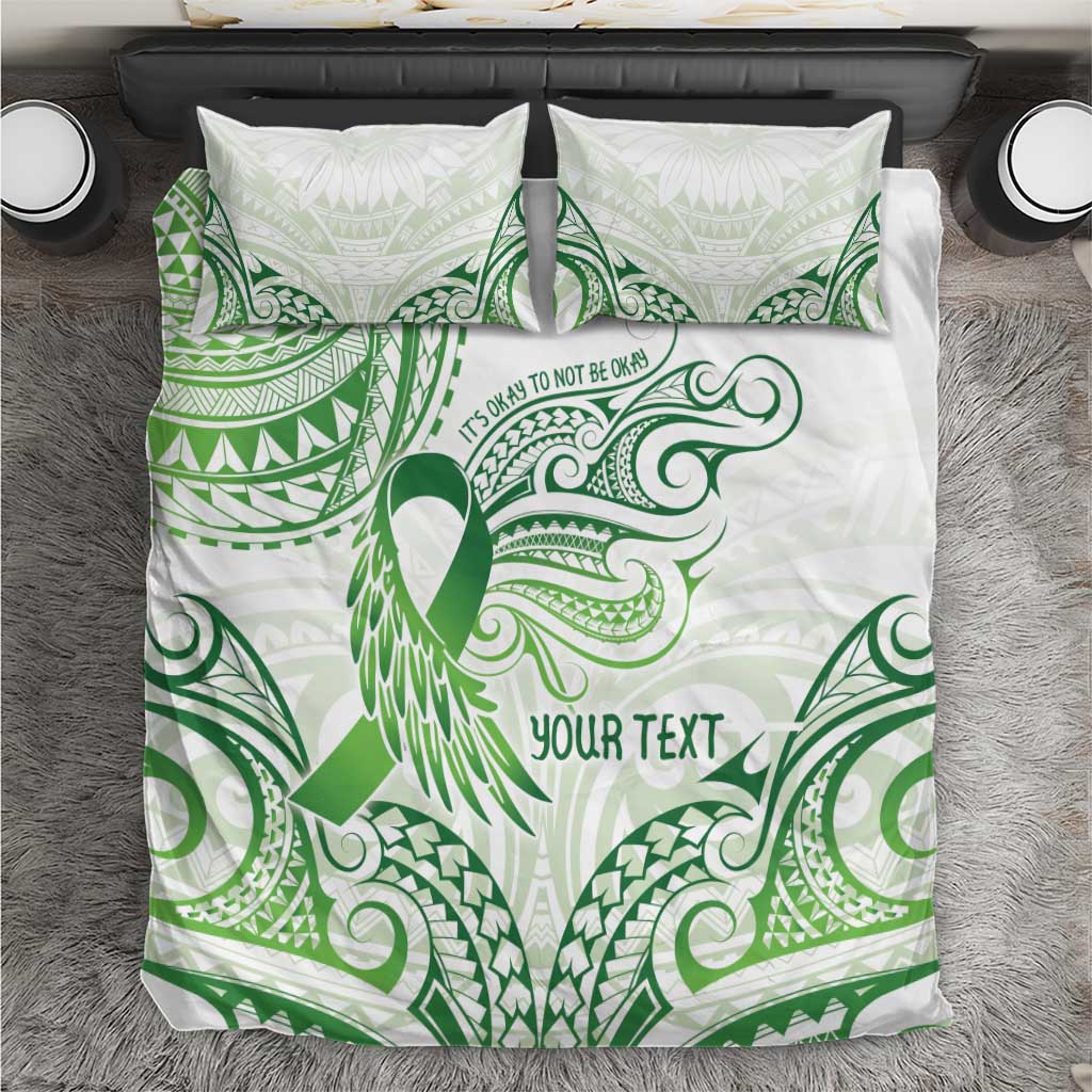 Its Okay Green Ribbon Personalised Bedding Set Polynesian Depression Awareness