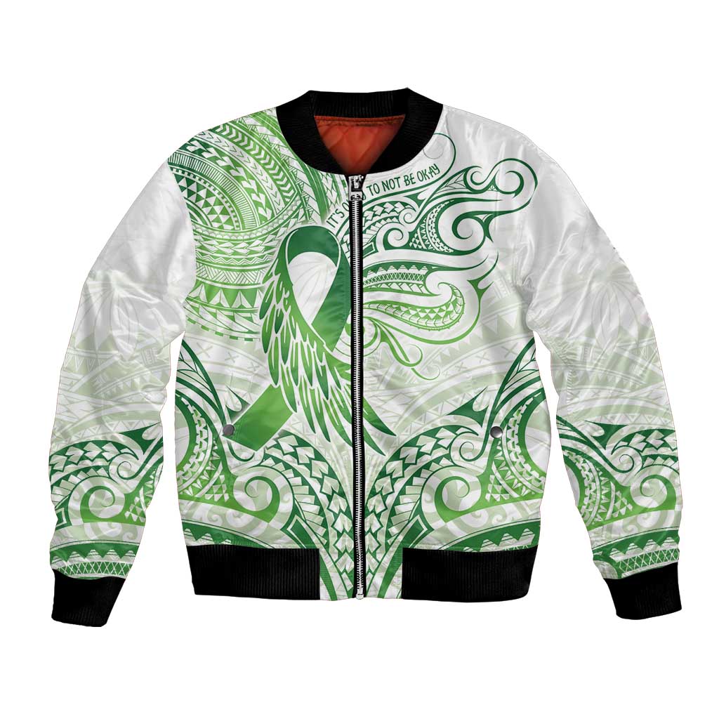 Its Okay Green Ribbon Personalised Bomber Jacket Polynesian Depression Awareness