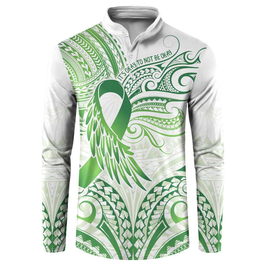 Its Okay Green Ribbon Personalised Button Sweatshirt Polynesian Depression Awareness