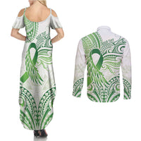 Its Okay Green Ribbon Personalised Couples Matching Summer Maxi Dress and Long Sleeve Button Shirt Polynesian Depression Awareness