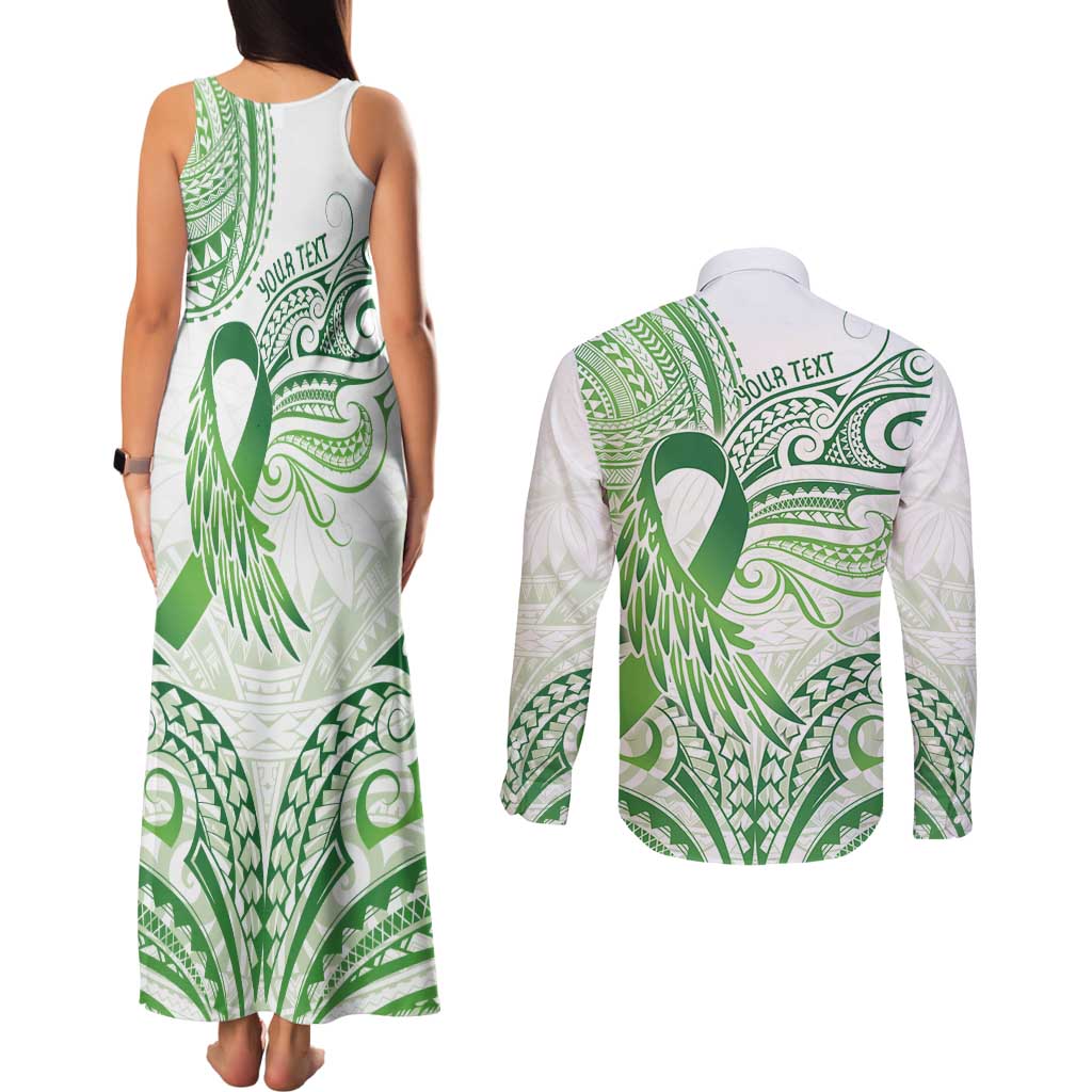 Its Okay Green Ribbon Personalised Couples Matching Tank Maxi Dress and Long Sleeve Button Shirt Polynesian Depression Awareness LT9 - Polynesian Pride