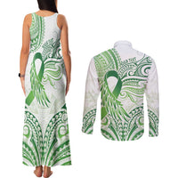Its Okay Green Ribbon Personalised Couples Matching Tank Maxi Dress and Long Sleeve Button Shirt Polynesian Depression Awareness LT9 - Polynesian Pride