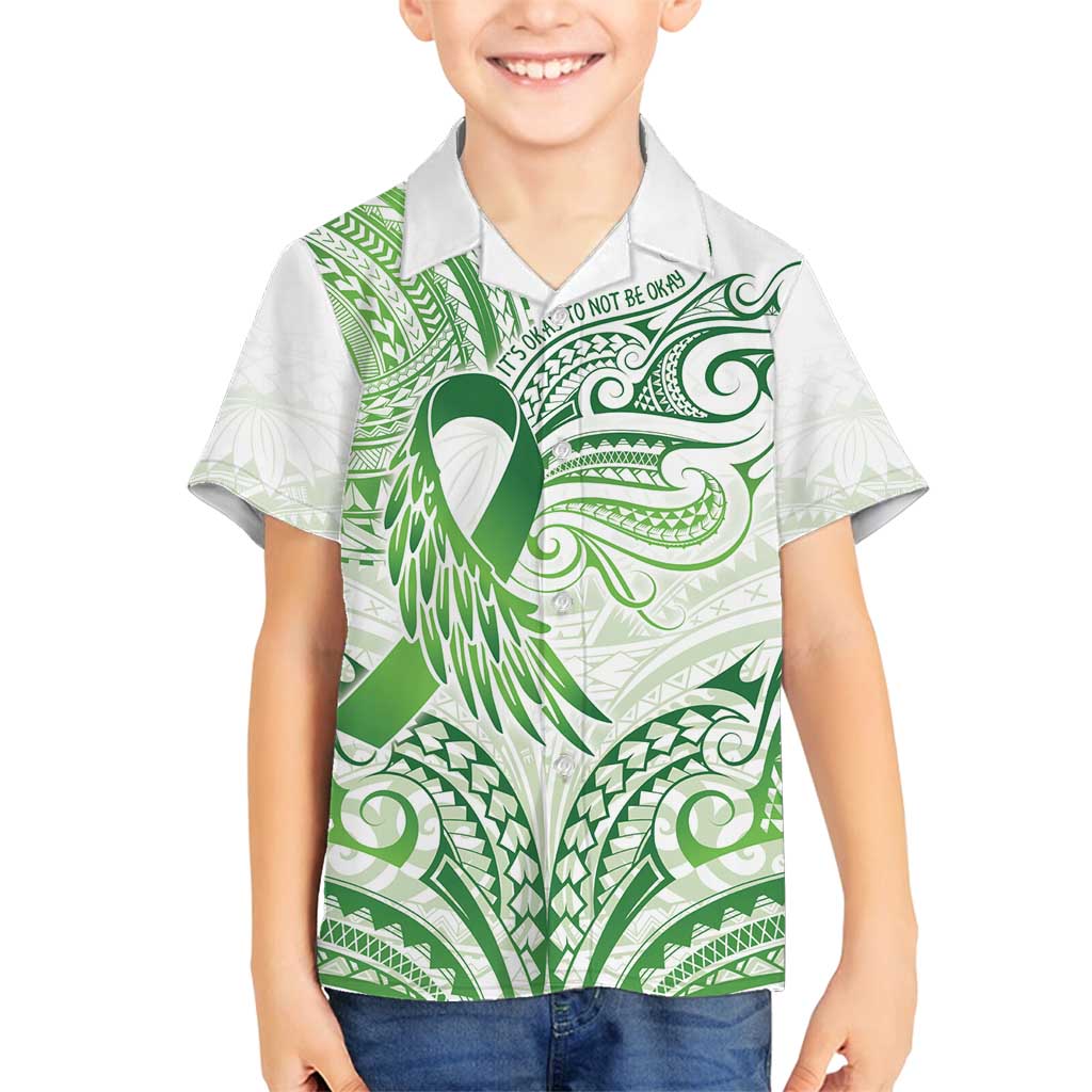 Its Okay Green Ribbon Personalised Family Matching Long Sleeve Bodycon Dress and Hawaiian Shirt Polynesian Depression Awareness