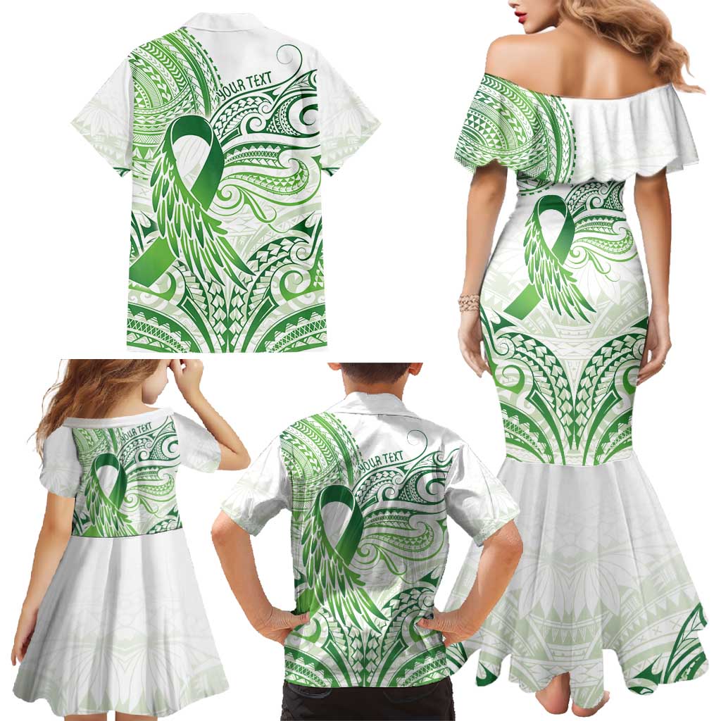 Its Okay Green Ribbon Personalised Family Matching Mermaid Dress and Hawaiian Shirt Polynesian Depression Awareness