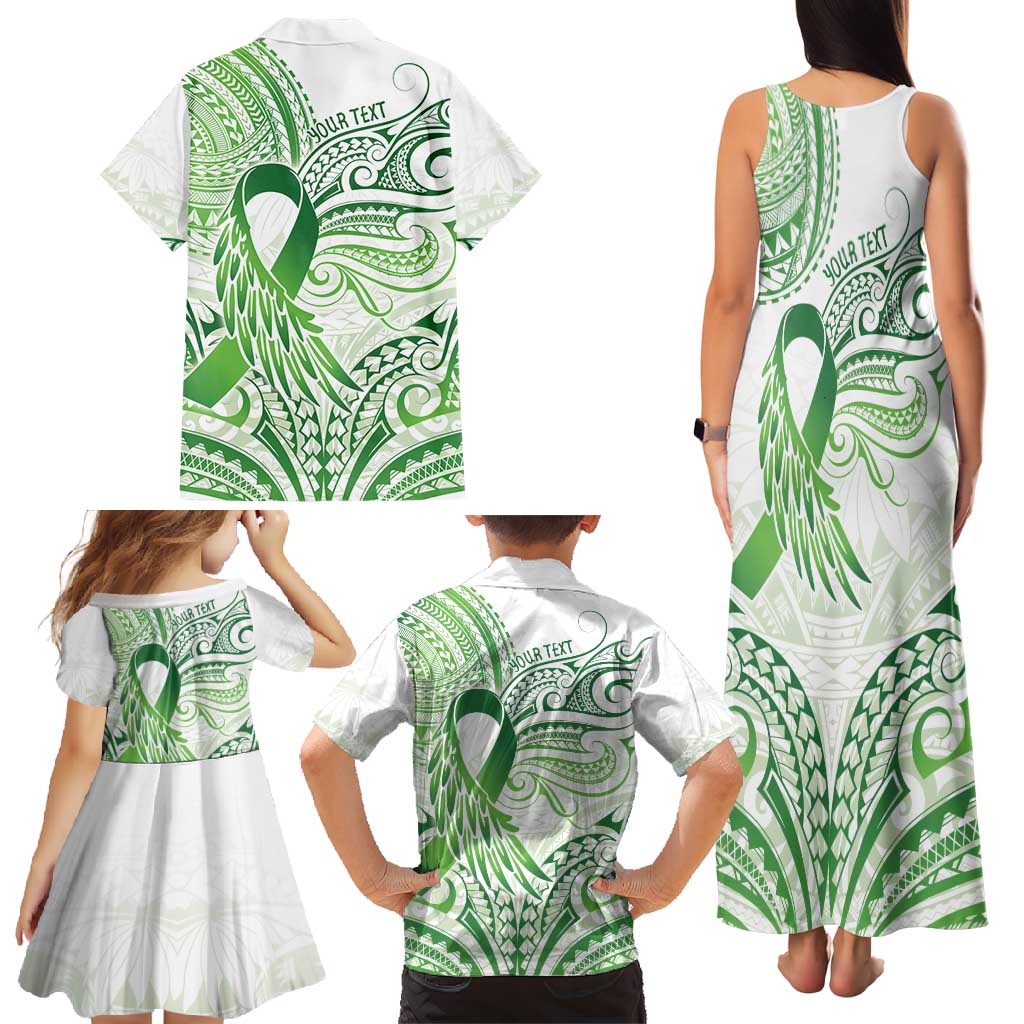 Its Okay Green Ribbon Personalised Family Matching Tank Maxi Dress and Hawaiian Shirt Polynesian Depression Awareness