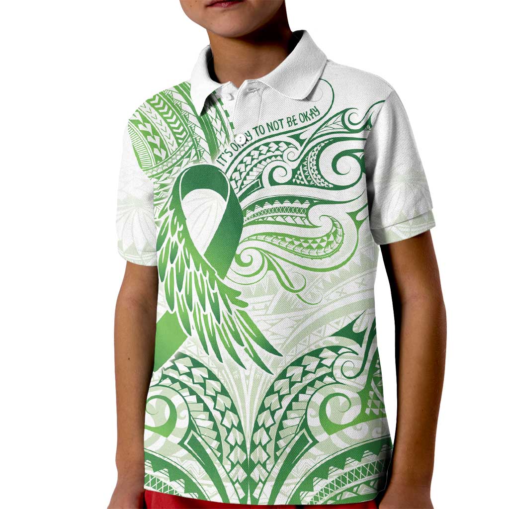 Its Okay Green Ribbon Personalised Kid Polo Shirt Polynesian Depression Awareness