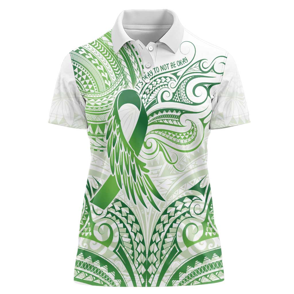 Its Okay Green Ribbon Personalised Women Polo Shirt Polynesian Depression Awareness