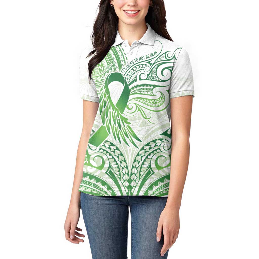 Its Okay Green Ribbon Personalised Women Polo Shirt Polynesian Depression Awareness