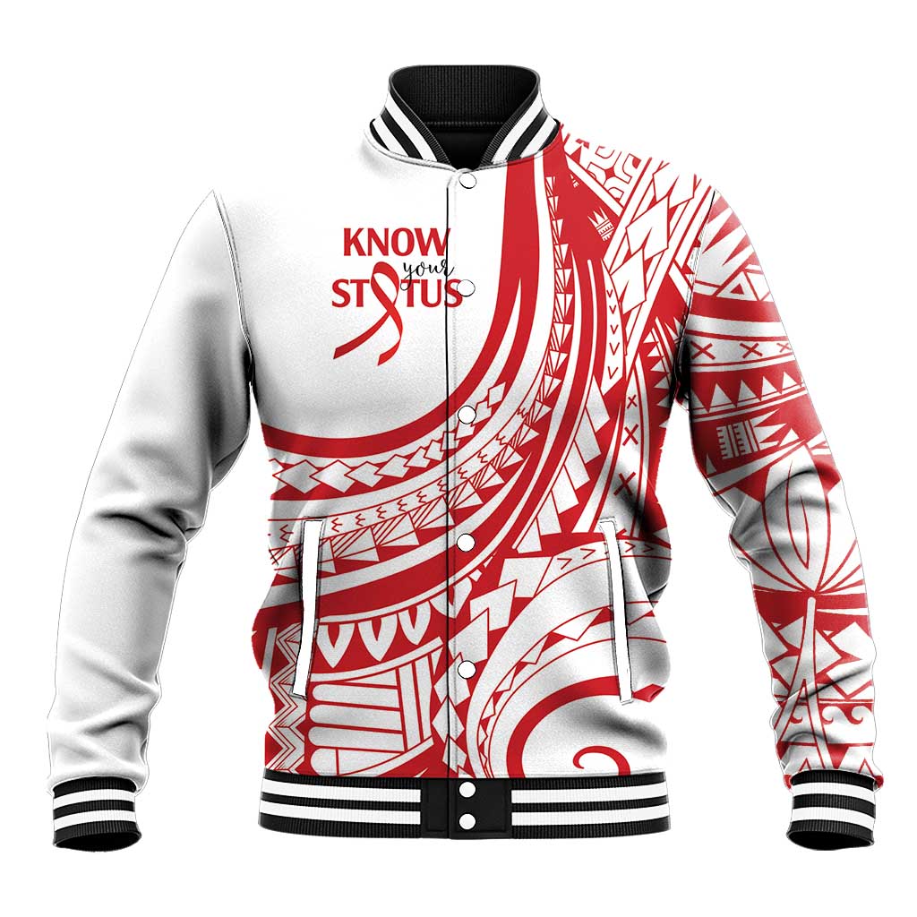 Know Your Status Red Ribbon Personalised Baseball Jacket Polynesian AIDS Awareness