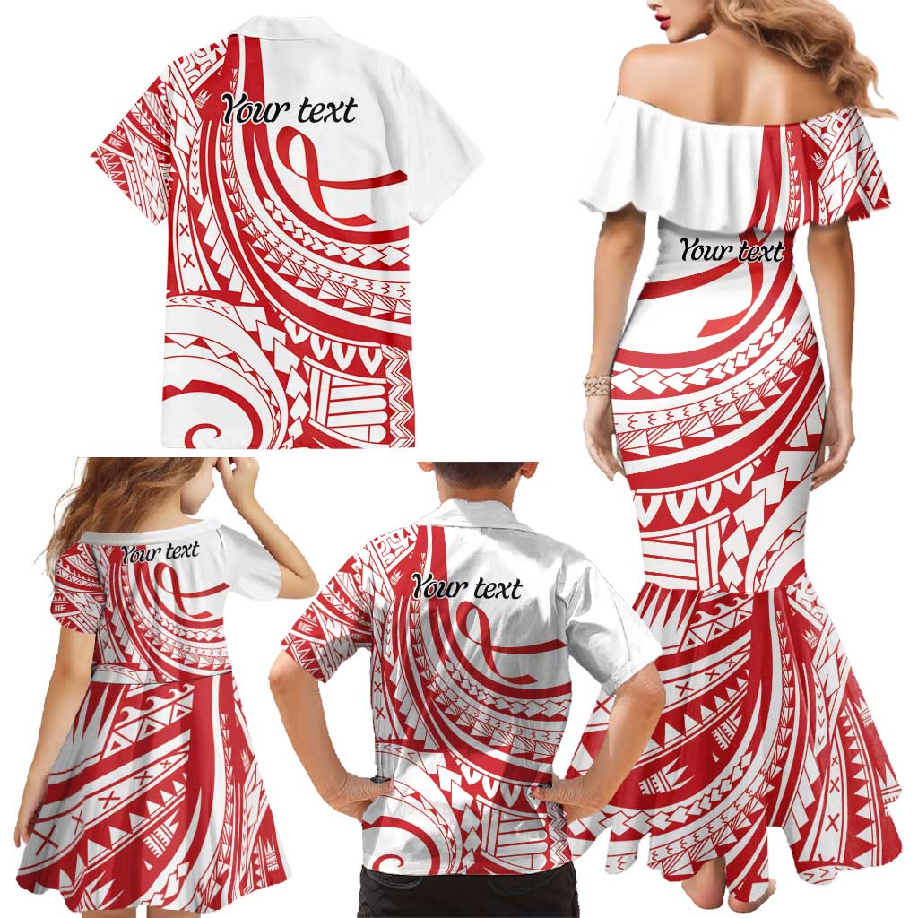 Know Your Status Red Ribbon Personalised Family Matching Mermaid Dress and Hawaiian Shirt Polynesian AIDS Awareness