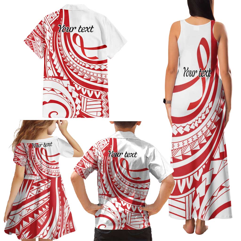 Know Your Status Red Ribbon Personalised Family Matching Tank Maxi Dress and Hawaiian Shirt Polynesian AIDS Awareness