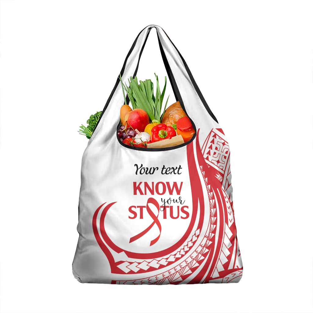 Know Your Status Red Ribbon Personalised Grocery Bag Polynesian AIDS Awareness