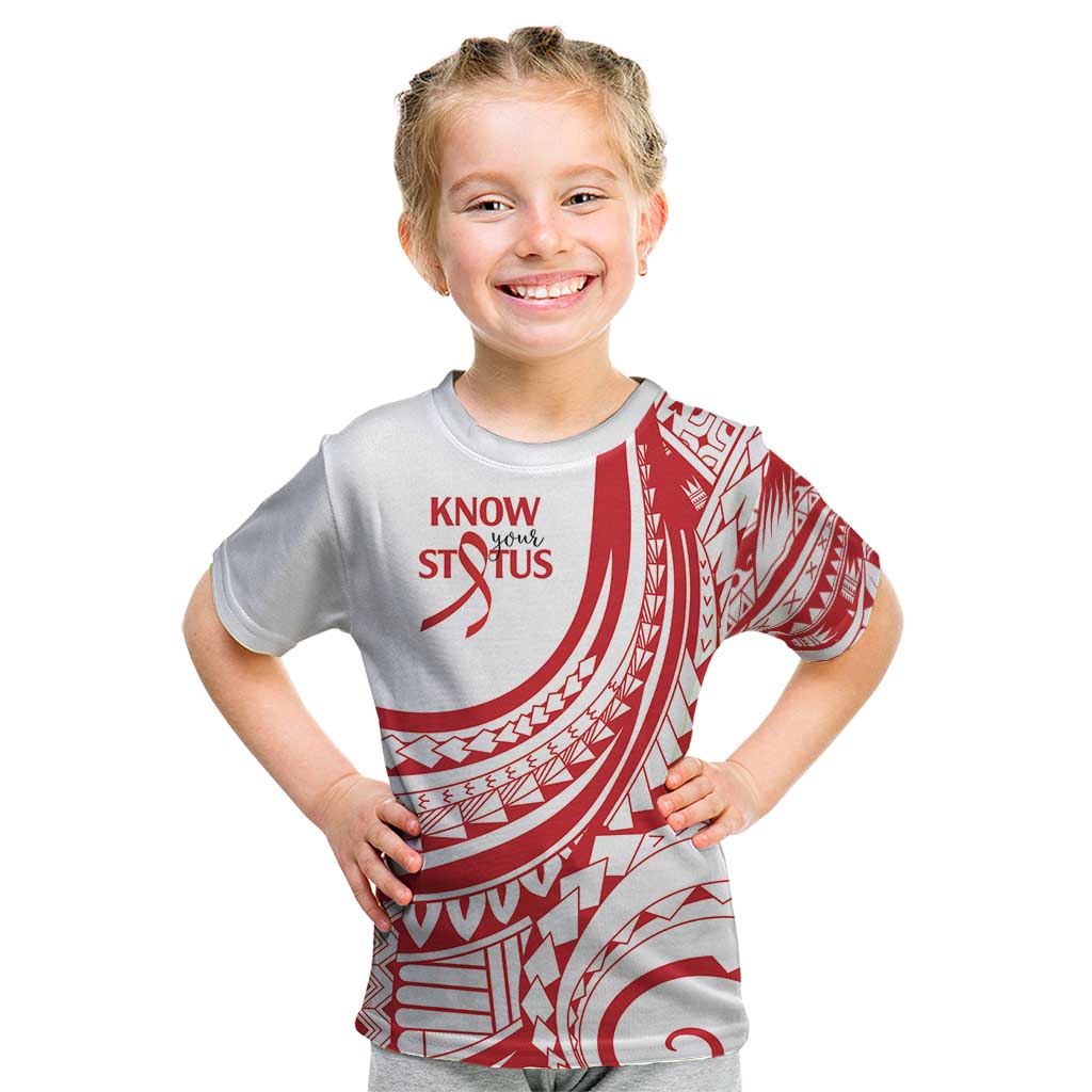 Know Your Status Red Ribbon Personalised Kid T Shirt Polynesian AIDS Awareness