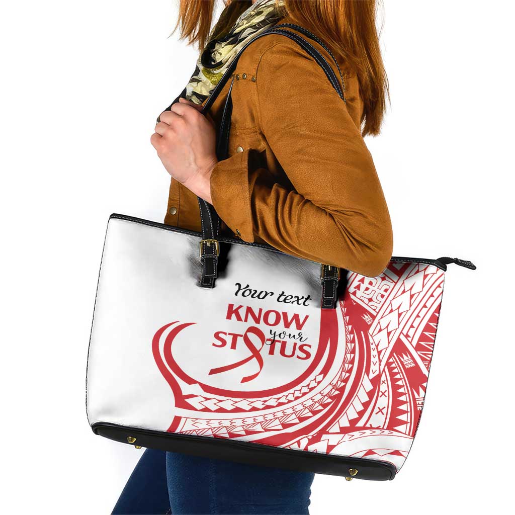 Know Your Status Red Ribbon Personalised Leather Tote Bag Polynesian AIDS Awareness