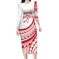 Know Your Status Red Ribbon Personalised Long Sleeve Bodycon Dress Polynesian AIDS Awareness
