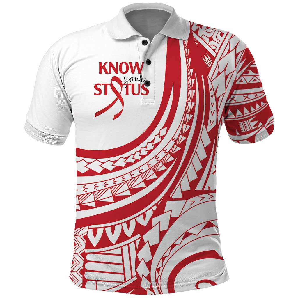 Know Your Status Red Ribbon Personalised Polo Shirt Polynesian AIDS Awareness