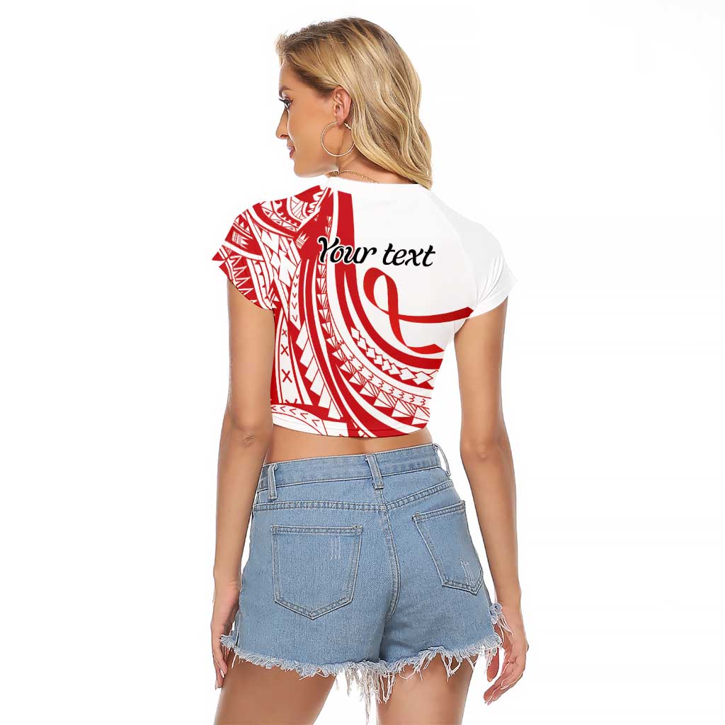 Know Your Status Red Ribbon Personalised Raglan Cropped T Shirt Polynesian AIDS Awareness
