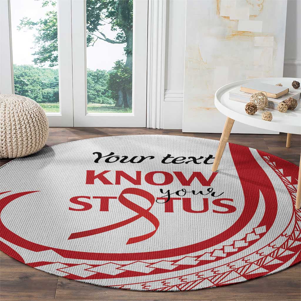 Know Your Status Red Ribbon Personalised Round Carpet Polynesian AIDS Awareness