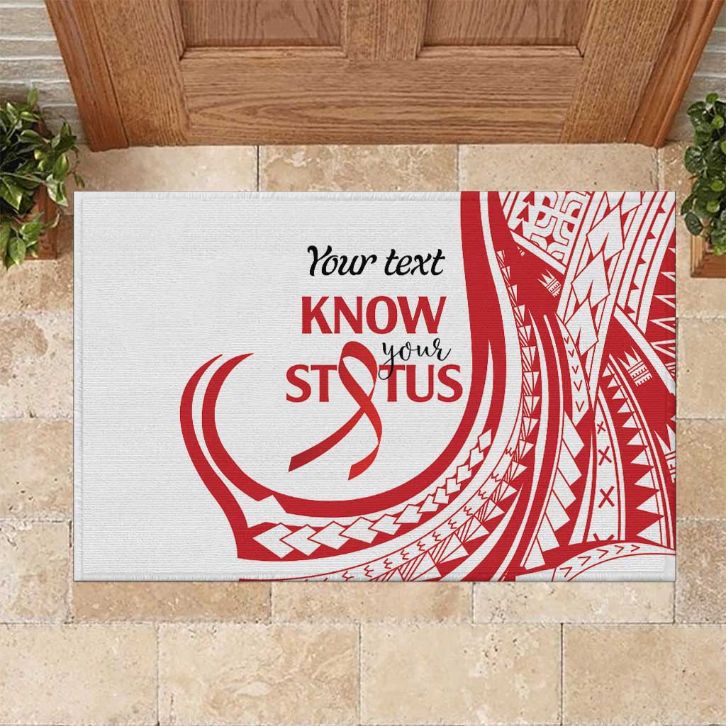 Know Your Status Red Ribbon Personalised Rubber Doormat Polynesian AIDS Awareness