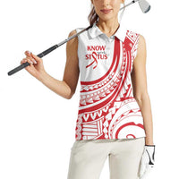 Know Your Status Red Ribbon Personalised Women Sleeveless Polo Shirt Polynesian AIDS Awareness