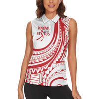 Know Your Status Red Ribbon Personalised Women Sleeveless Polo Shirt Polynesian AIDS Awareness