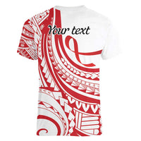 Know Your Status Red Ribbon Personalised Women V-Neck T-Shirt Polynesian AIDS Awareness