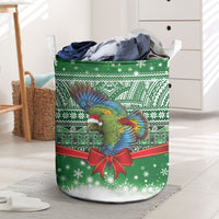 New Zealand Kea Bird Christmas Laundry Basket Maori Inspired Knitted Patterns LT9 Green - Polynesian Pride