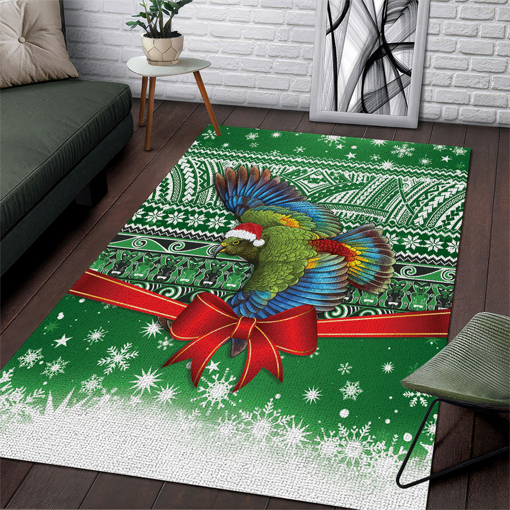 New Zealand Kea Bird Christmas Area Rug Maori Inspired Knitted Patterns LT9 Green - Polynesian Pride
