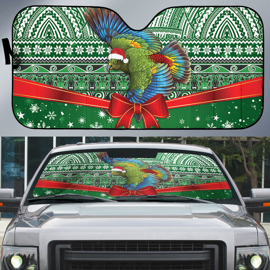 New Zealand Kea Bird Christmas Auto Sun Shade Maori Inspired Knitted Patterns LT9 Green - Polynesian Pride