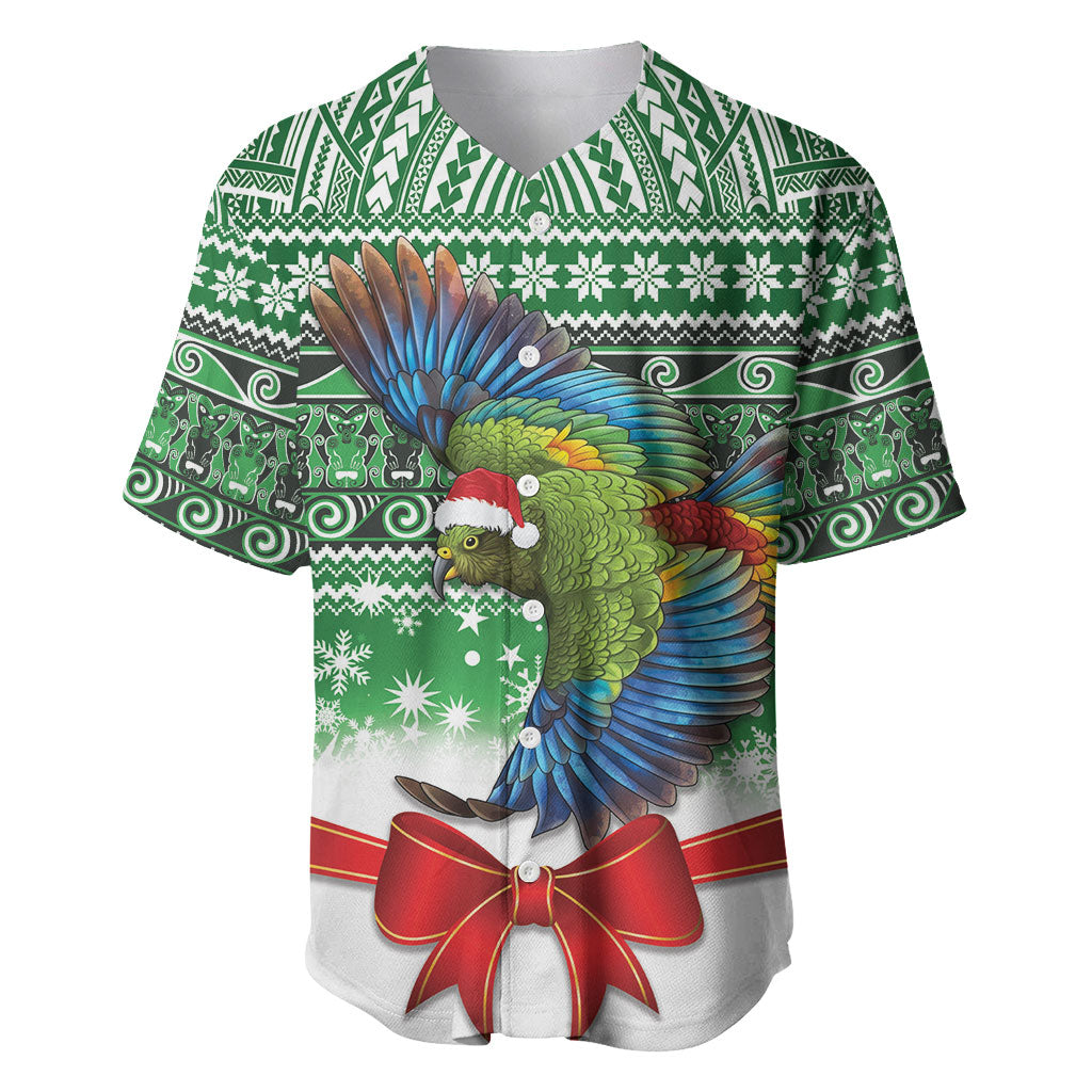 New Zealand Kea Bird Christmas Baseball Jersey Maori Inspired Knitted Patterns LT9 Green - Polynesian Pride