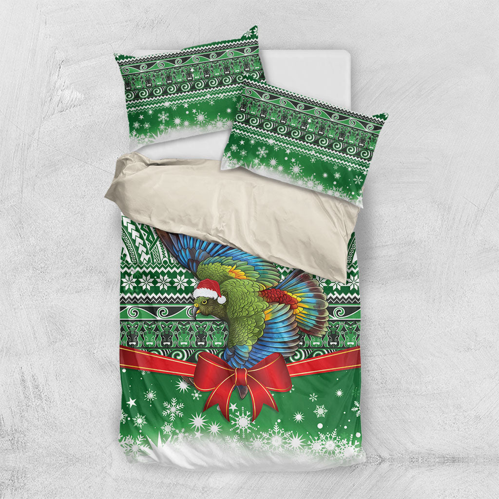New Zealand Kea Bird Christmas Bedding Set Maori Inspired Knitted Patterns LT9 US Twin 172cm x 218cm Green - Polynesian Pride