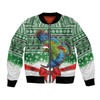 New Zealand Kea Bird Christmas Bomber Jacket Maori Inspired Knitted Patterns LT9 Unisex Green - Polynesian Pride
