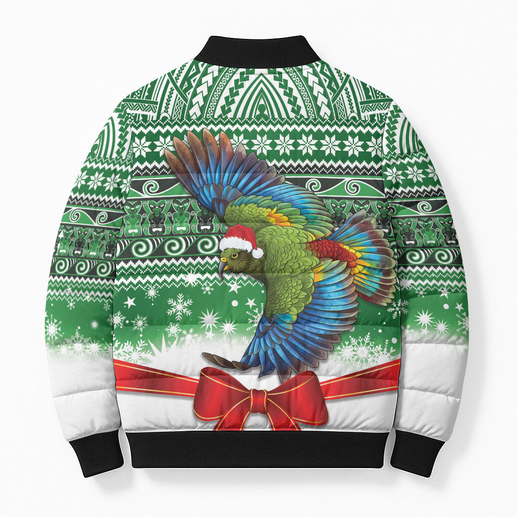 New Zealand Kea Bird Christmas Bomber Puffer Jacket Maori Inspired Knitted Patterns LT9 - Polynesian Pride
