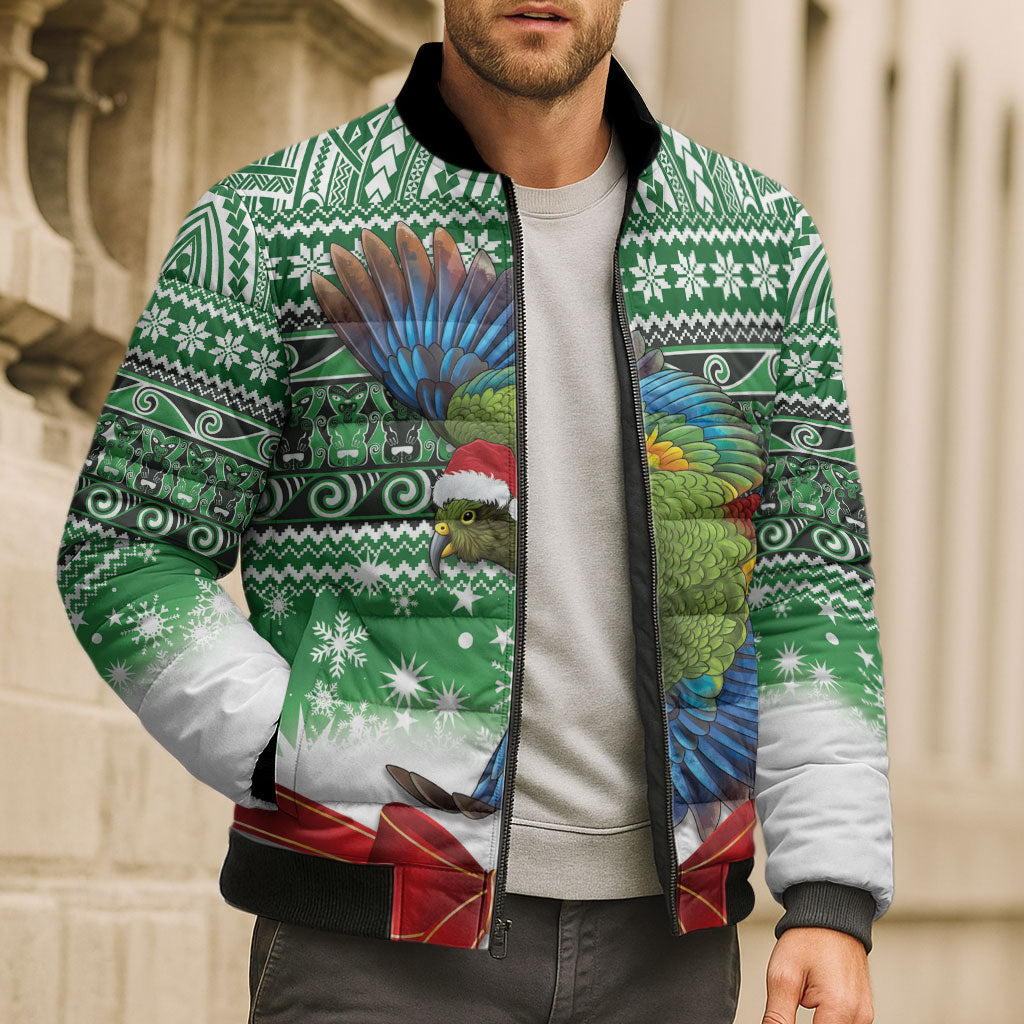 New Zealand Kea Bird Christmas Bomber Puffer Jacket Maori Inspired Knitted Patterns LT9 - Polynesian Pride