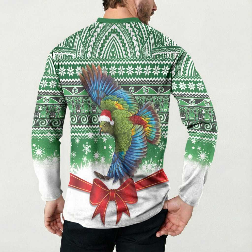 New Zealand Kea Bird Christmas Button Sweatshirt Maori Inspired Knitted Patterns LT9 - Polynesian Pride