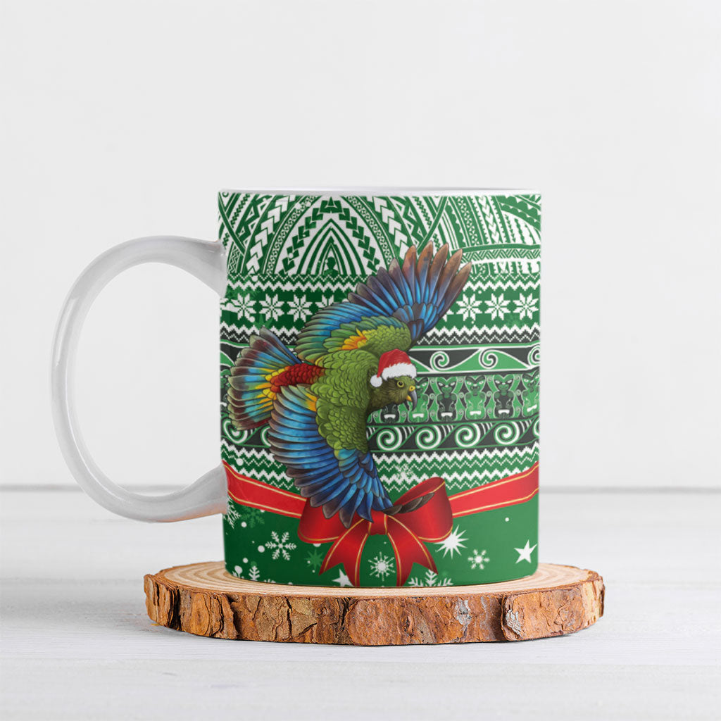 New Zealand Kea Bird Christmas Ceramic Mug Maori Inspired Knitted Patterns LT9 Green - Polynesian Pride