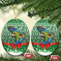 New Zealand Kea Bird Christmas Ceramic Ornament Maori Inspired Knitted Patterns LT9 Oval Green - Polynesian Pride