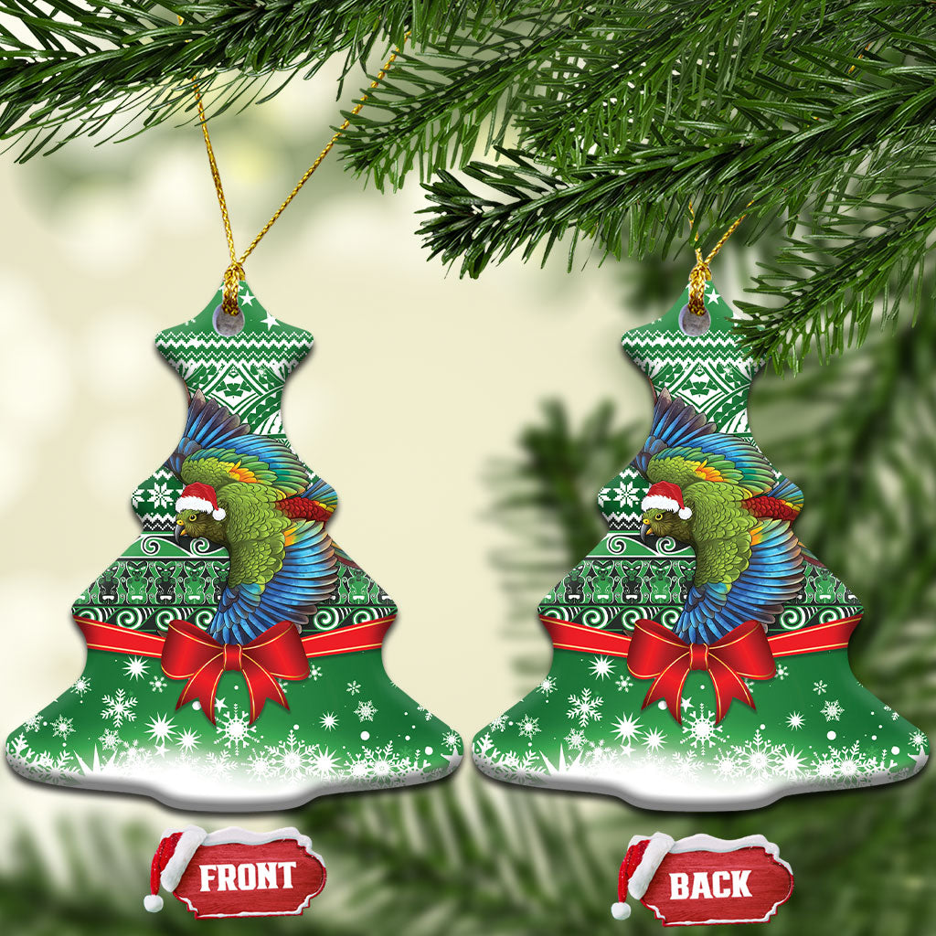 New Zealand Kea Bird Christmas Ceramic Ornament Maori Inspired Knitted Patterns LT9 Christmas Tree Green - Polynesian Pride