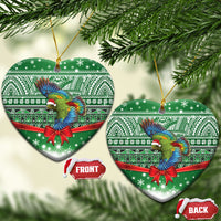 New Zealand Kea Bird Christmas Ceramic Ornament Maori Inspired Knitted Patterns LT9 Heart Green - Polynesian Pride