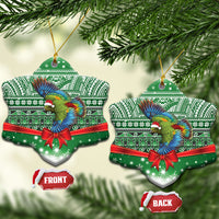 New Zealand Kea Bird Christmas Ceramic Ornament Maori Inspired Knitted Patterns LT9 Snow Flake Green - Polynesian Pride