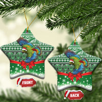 New Zealand Kea Bird Christmas Ceramic Ornament Maori Inspired Knitted Patterns LT9 Star Green - Polynesian Pride