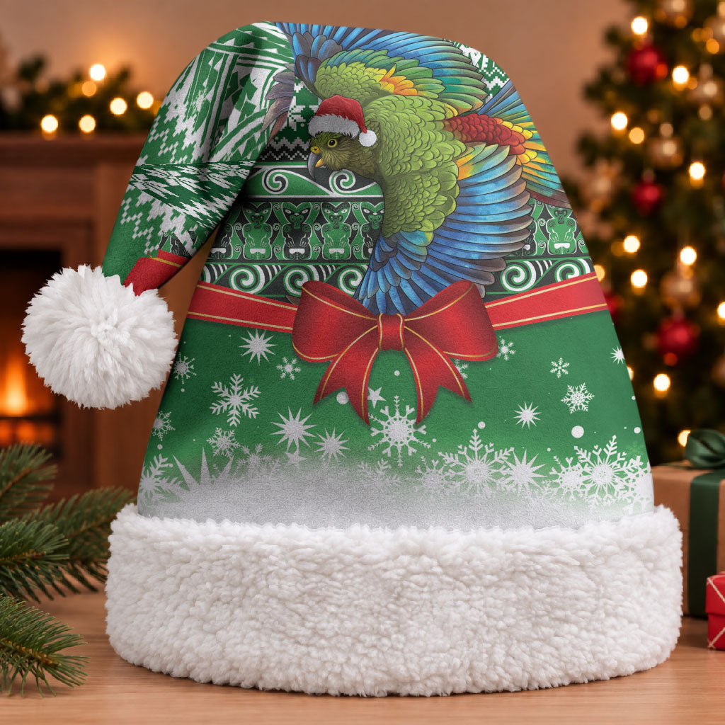 New Zealand Kea Bird Christmas Santa Hat Maori Inspired Knitted Patterns LT9 With Fur Green - Polynesian Pride