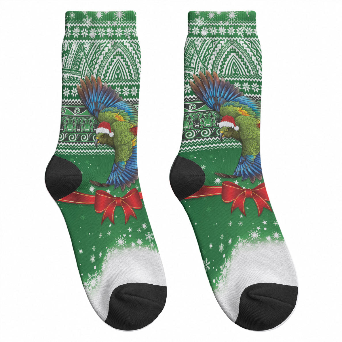 New Zealand Kea Bird Christmas Crew Socks Maori Inspired Knitted Patterns LT9 - Polynesian Pride
