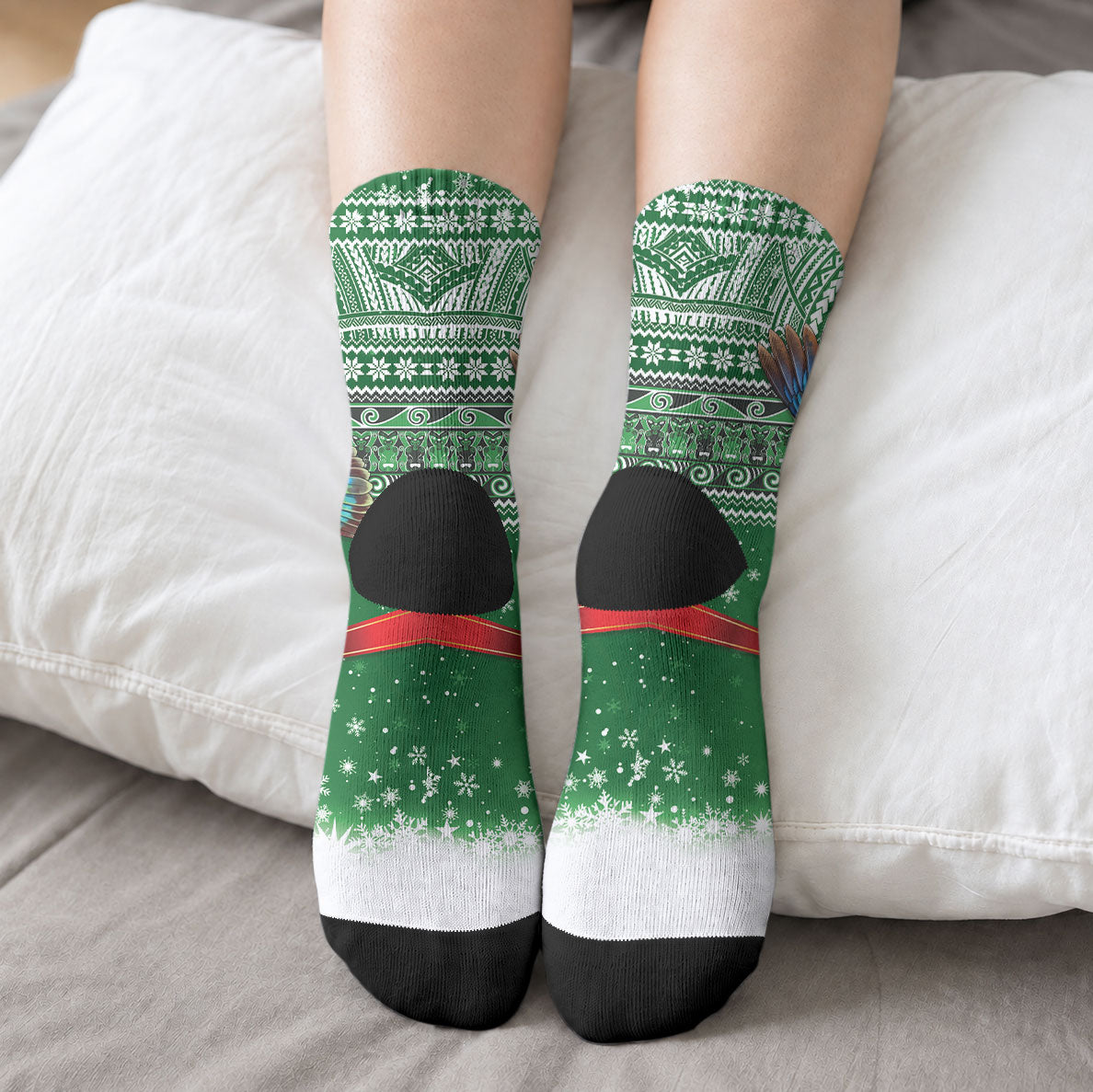 New Zealand Kea Bird Christmas Crew Socks Maori Inspired Knitted Patterns LT9 - Polynesian Pride