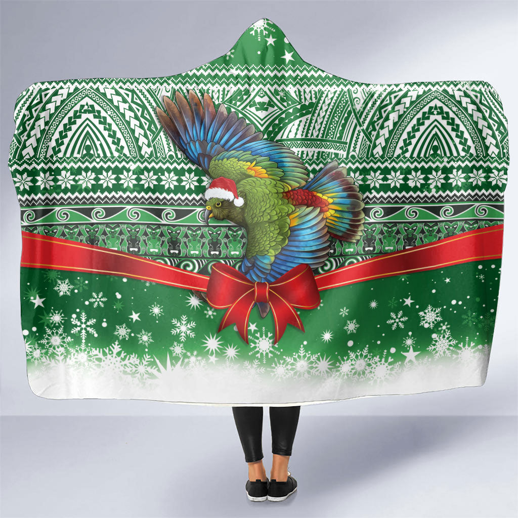 New Zealand Kea Bird Christmas Hooded Blanket Maori Inspired Knitted Patterns LT9 One Size Green - Polynesian Pride